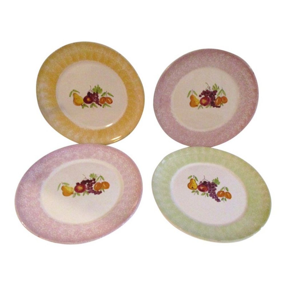 Vintage Italian Hand-Painted Fruit Pottery Display Plates, S/4